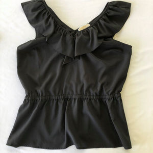 MICHAEL KORS XL Black Sleveless Ruffle Blouse EUC